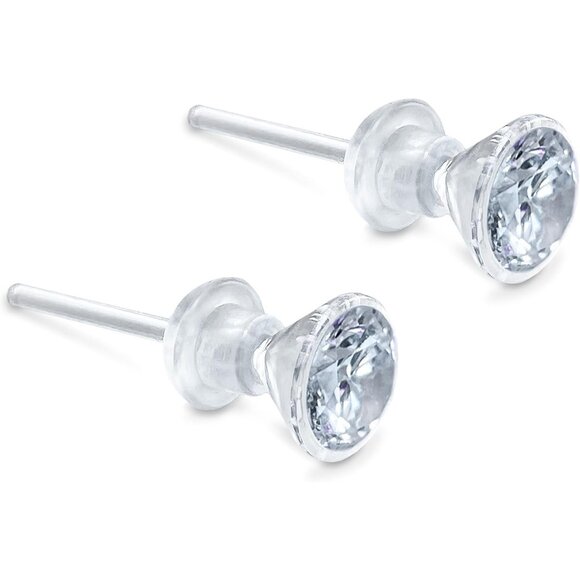 Medical Grade Plastic Earrings for Sensitive Ears, Hypoallergenic, Cubic Zirconi - Picture 1 of 9